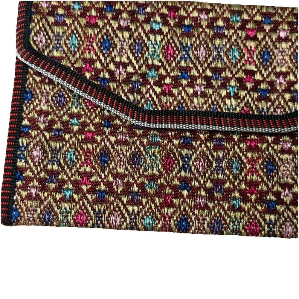Vietnam Hand Stitch Embroidery Zipper Wallet Clutch Green, Blue Pink Red